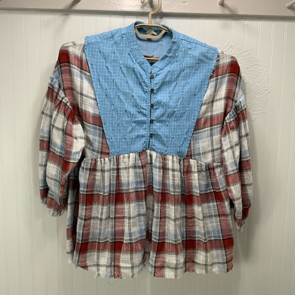 HYKU rag raw edge boho shirt